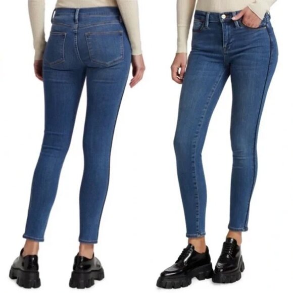 Frame Le High Skinny Jeans 31 Side Stripe Piping Stretchy Twinhill Blue $230 - Picture 1 of 16